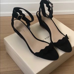 Loeffler Randall squiggle black suede wedges